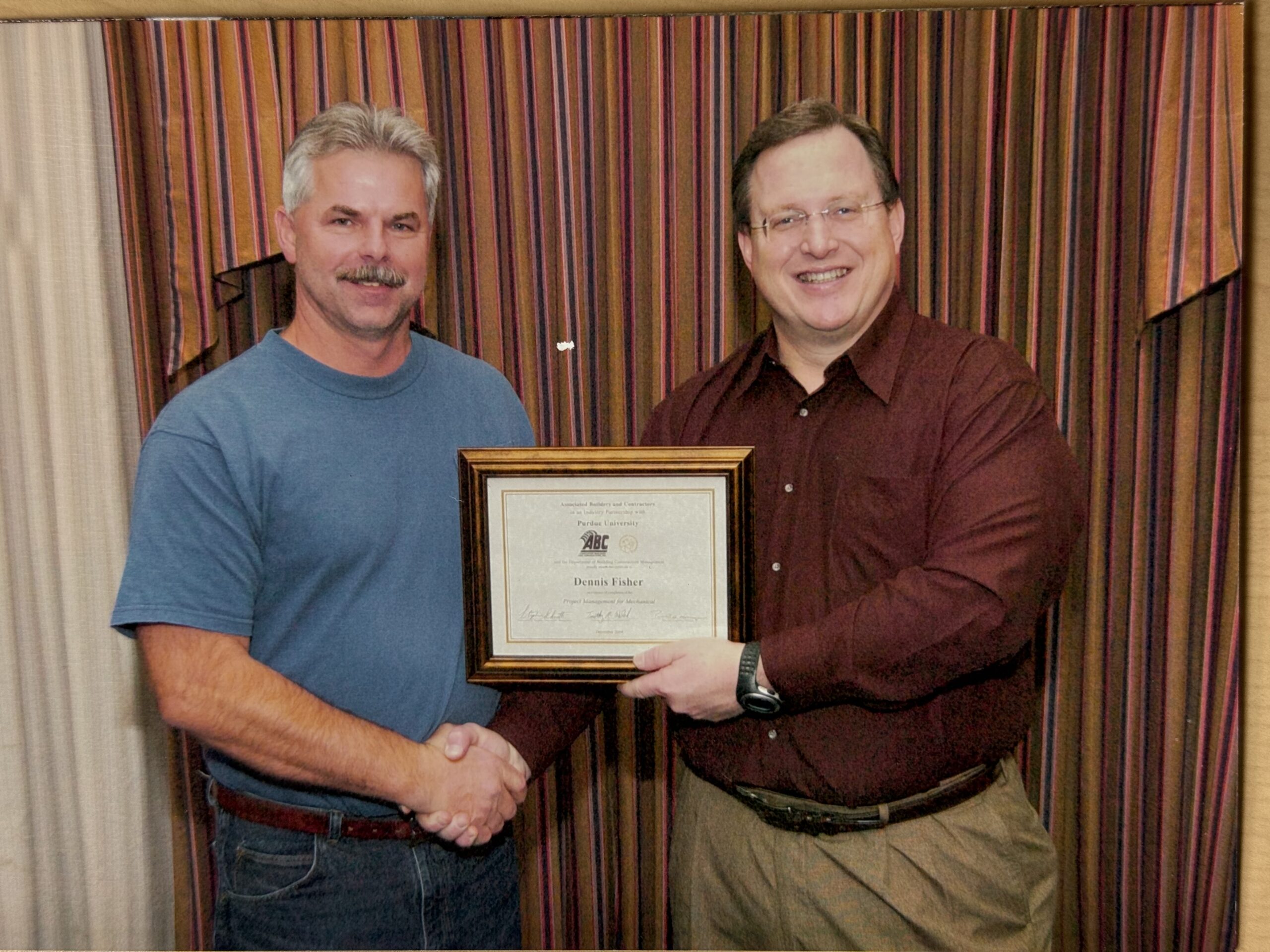 Dennis Fisher completes Project Management Certification through ABC and Purdue University parternship